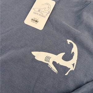 Comfort Colors Men's Long Sleeve Tee in Dusty Blue with White Shark Graphic